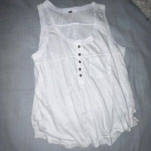 White Sleeveless Henley Tank Top